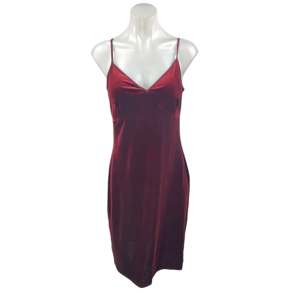 1.State Red Velvet Velour Sleeveless Cami Camisole Midi Tank Slip Dress Size M